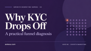 Purple editorial cover: Why KYC Drops Off, a practical funnel diagnosis by Avie Vu